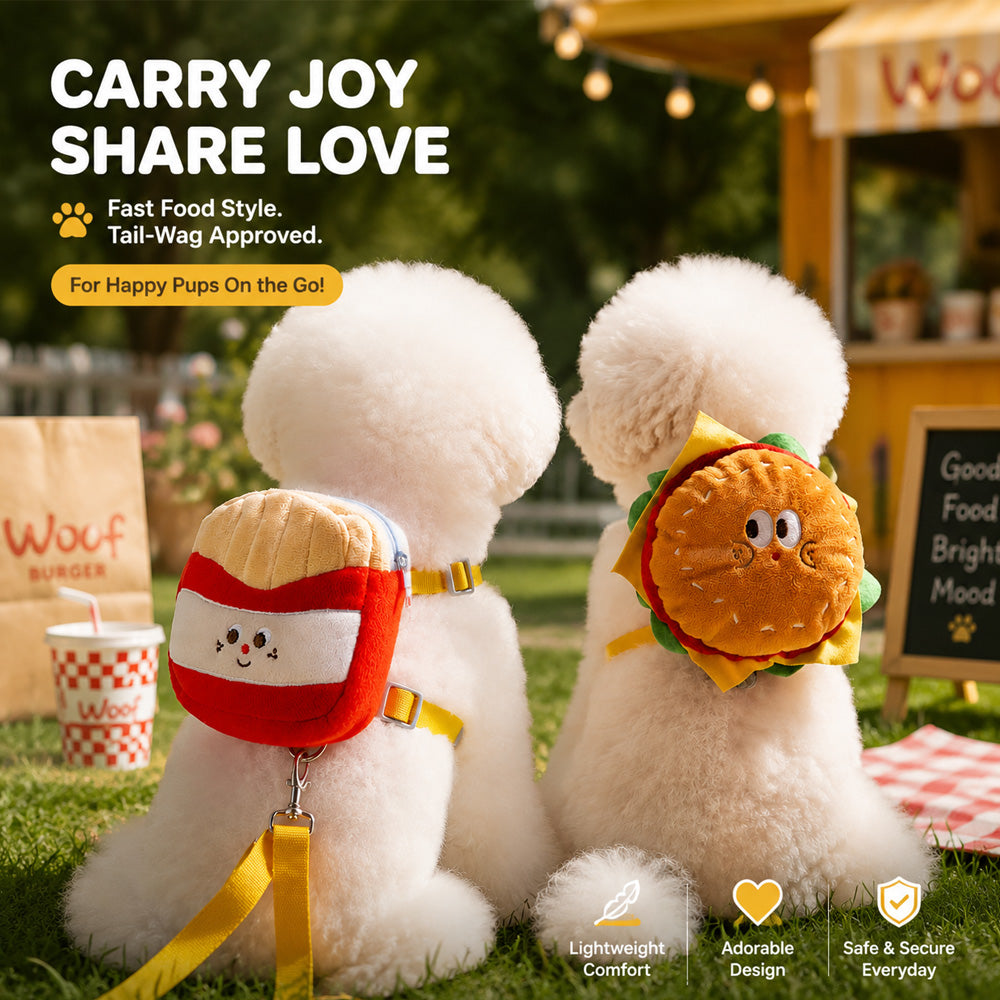 π Cute Burger & Fries Pet Harness Backpack with Leash