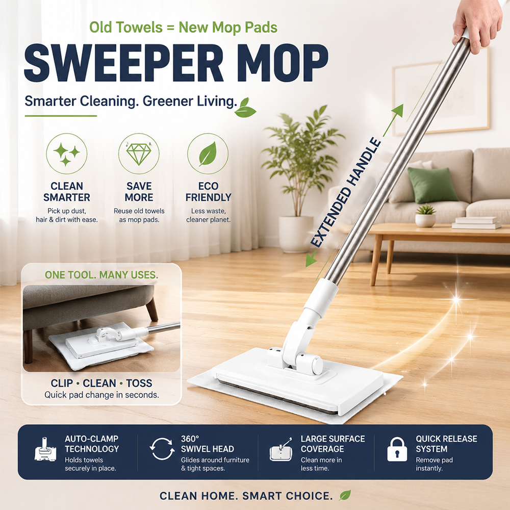 Reusable Flat Sweeper Mop with 10 Cleaning Cloths