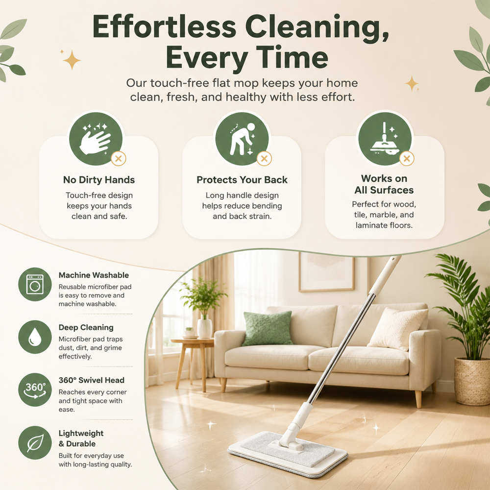 Reusable Flat Sweeper Mop with 10 Cleaning Cloths