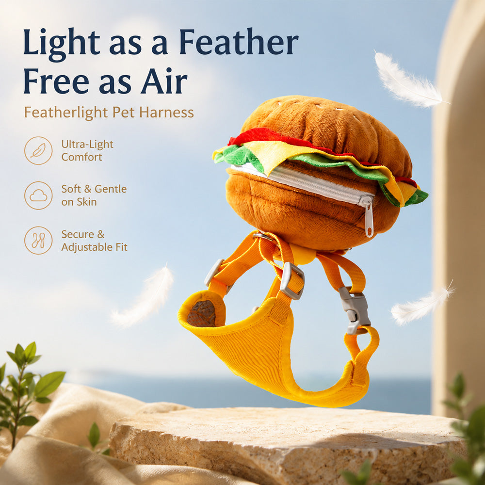 🍔 Cute Burger & Fries Pet Harness Backpack with Leash