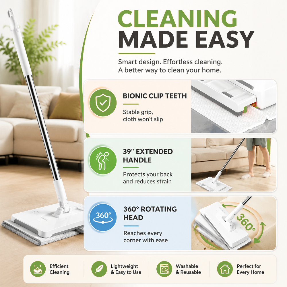 Reusable Flat Sweeper Mop with 10 Cleaning Cloths
