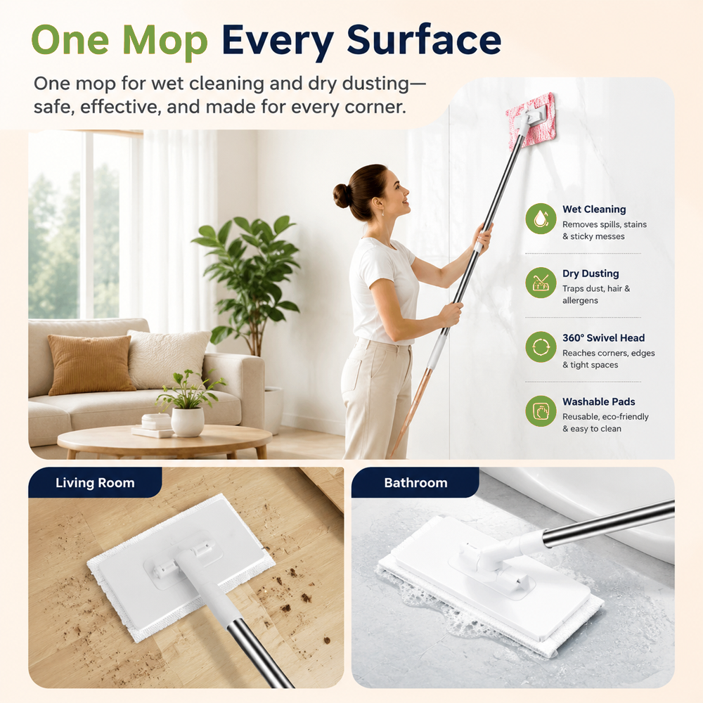 Reusable Flat Sweeper Mop with 10 Cleaning Cloths