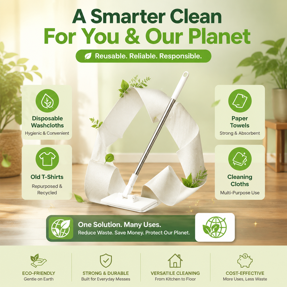 Reusable Flat Sweeper Mop with 10 Cleaning Cloths