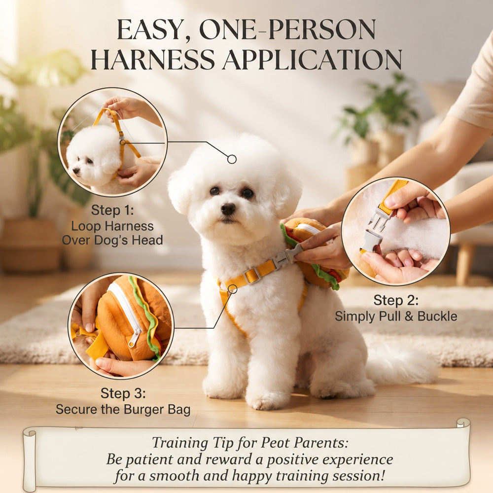 🍔 Cute Burger & Fries Pet Harness Backpack with Leash