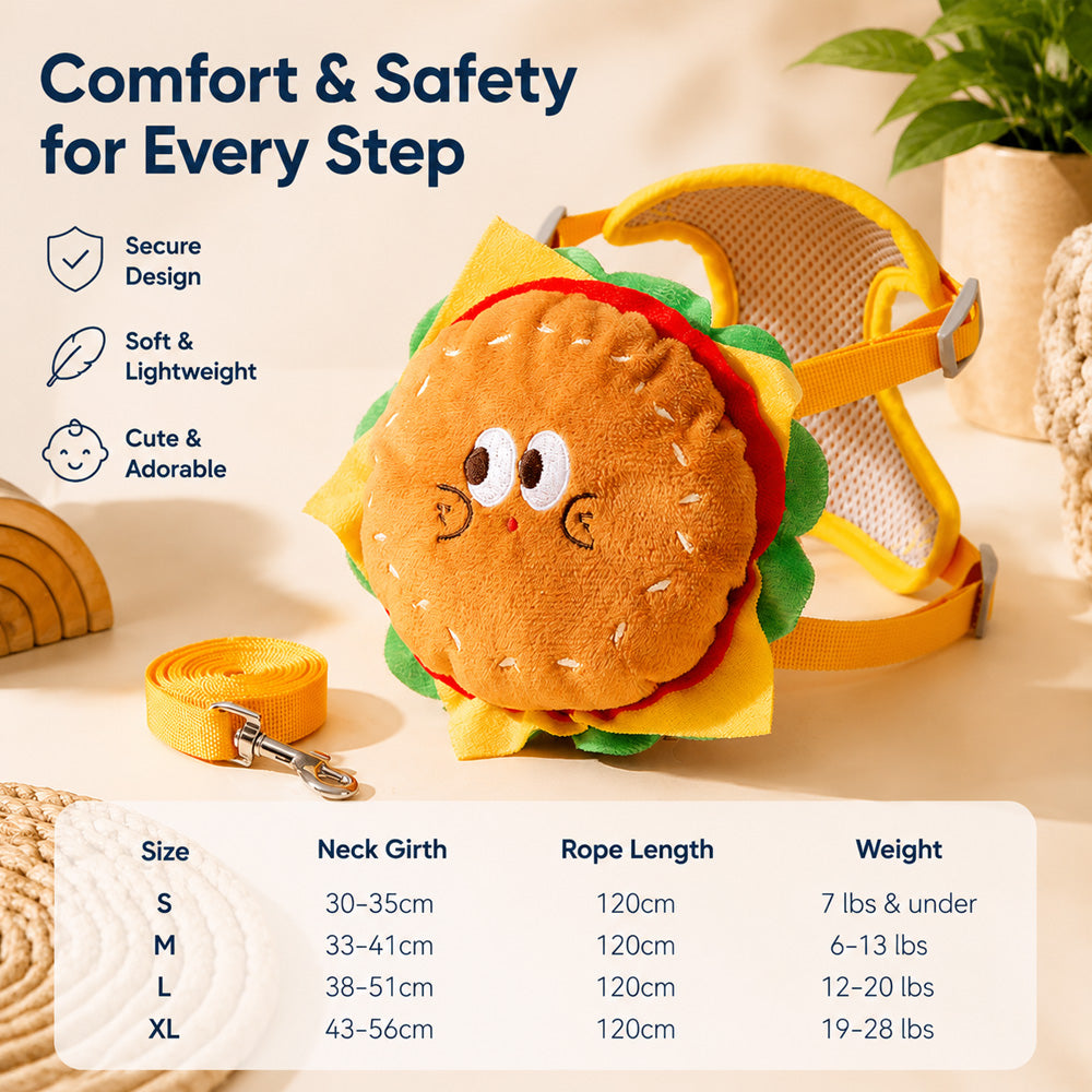 🍔 Cute Burger & Fries Pet Harness Backpack with Leash